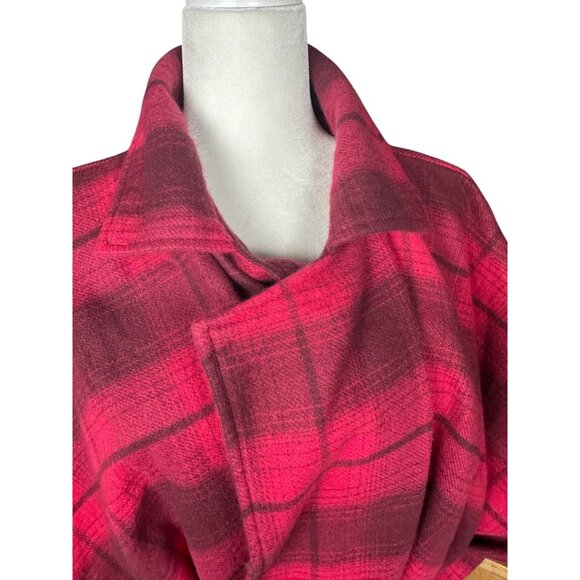 Isaac Mizrahi Women’s Red Plaid Poncho Cape Jacket O/S Belted Fringe Cozy Fall - Picture 6 of 11